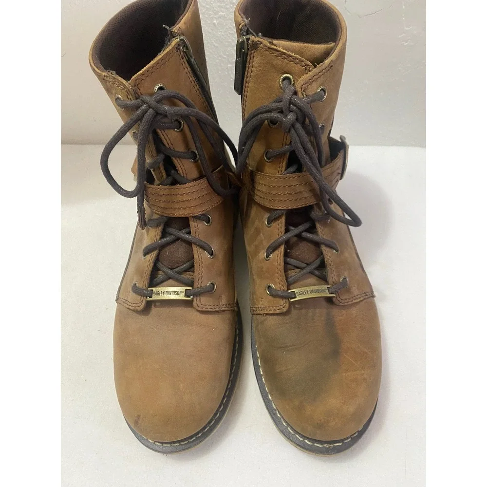 Harley Davidson‎ Men's Brown Leather Lace Up Buckle Motorcycle Boots Size 11M